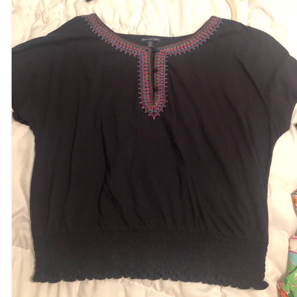 Navy Top with Embroidered Detail